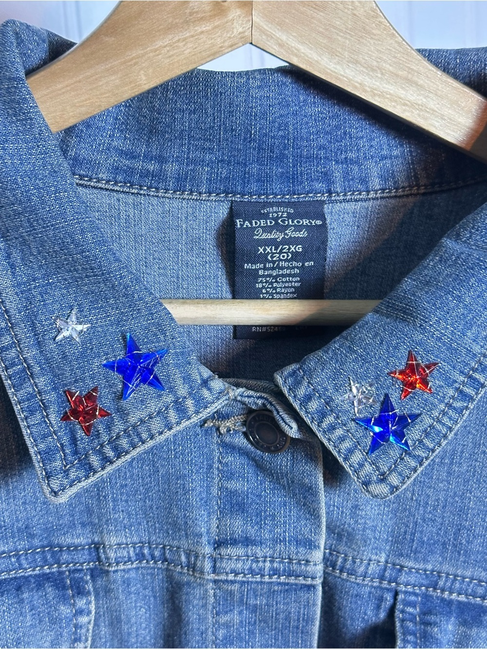 Faded Glory medium wash custom-embellished denim trucker jacket Texas Design 2XL - Picture 5 of 15